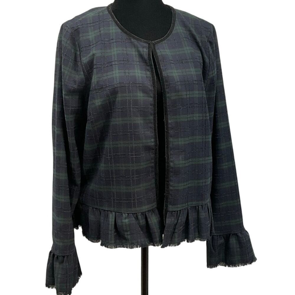 Crown & Ivy Tartan Ruffle Jacket Size XL